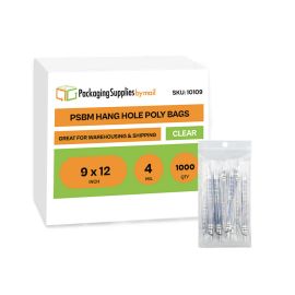 Hang Hole Poly Bags 1000 Qty 9 x 12 Inch 4 Mil