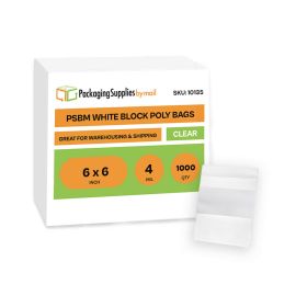 White Block Poly Bags 1000 Qty 6 x 6 Inch 4 Mil
