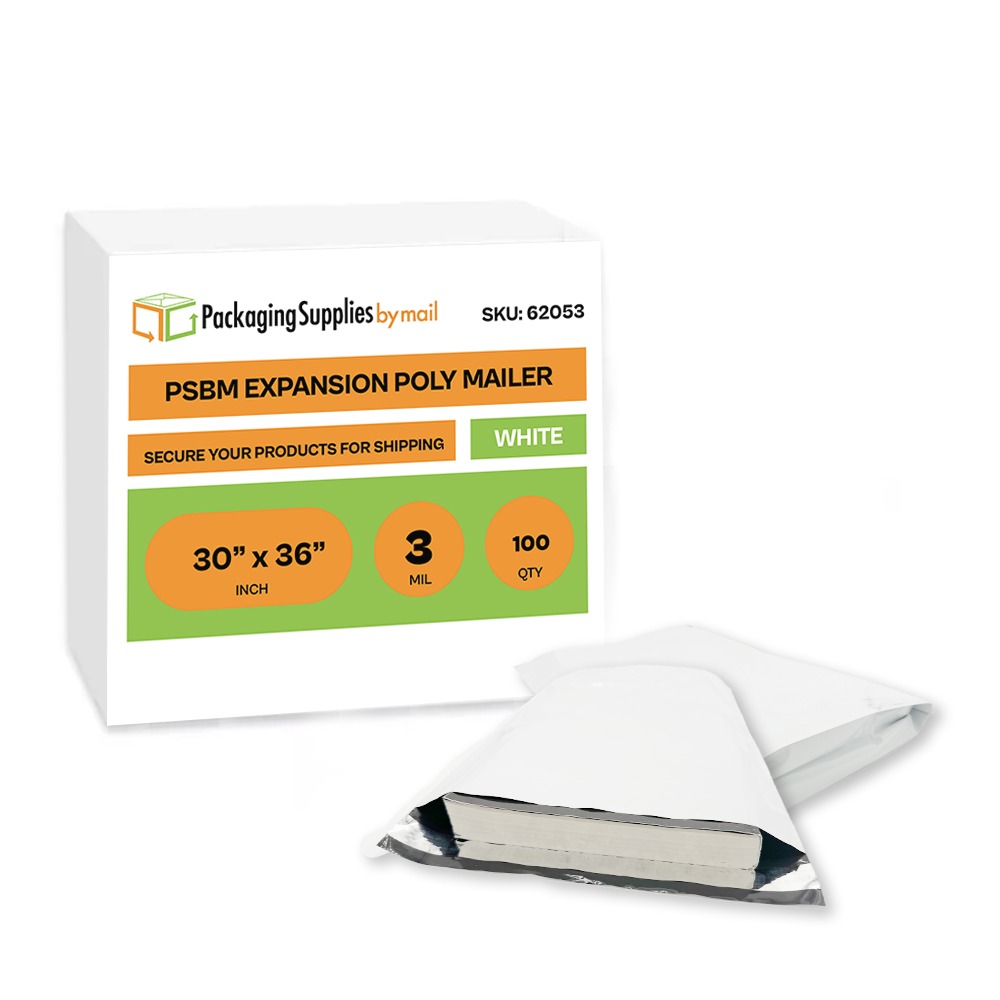 White Expansion Poly Mailers - 30" x 36" 3 Mil - 100 Mailers/Box